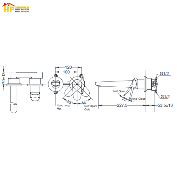 VÒI LAVABO NÓNG LẠNH ÂM TƯỜNG TOTO TLS04309B CHÍNH HÃNG