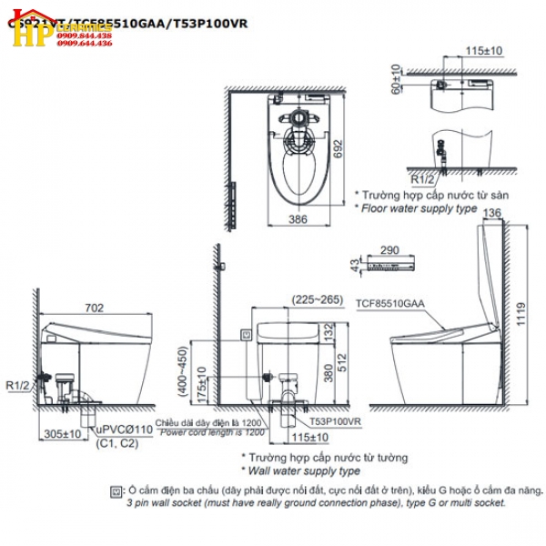 BÀN CẦU THÔNG MINH TOTO CS921VT/TCF85510GAA/ T53P100VR CHÍNH HÃNG