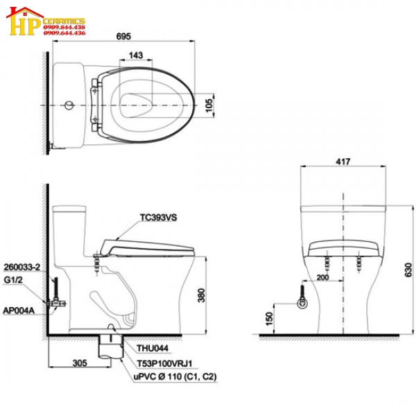 BÀN CẦU KHỐI TOTO MS855DT2 CHÍNH HÃNG