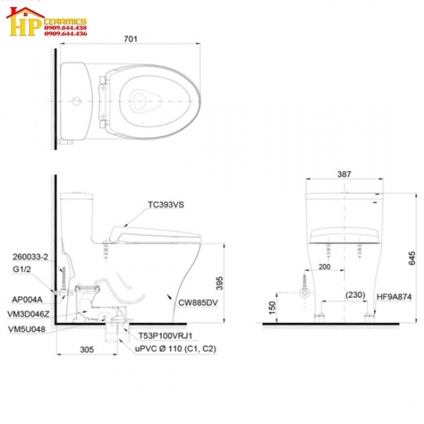 BÀN CẦU KHỐI TOTO MS885DE4 NẮP RỬA CHÍNH HÃNG