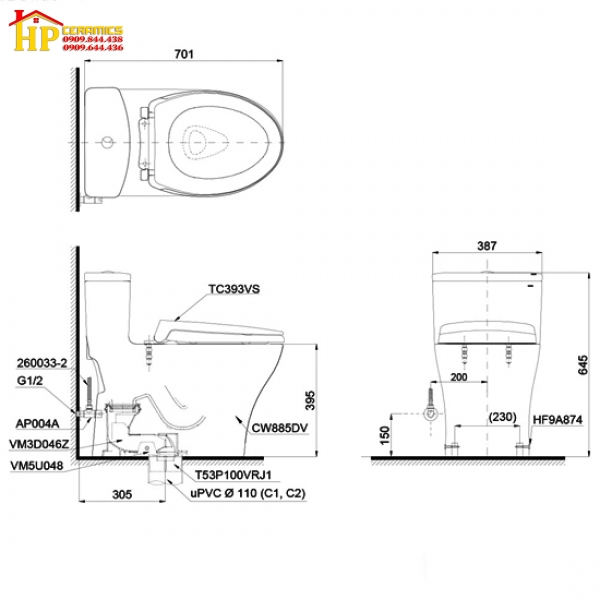 BÀN CẦU KHỐI TOTO  MS885DT2 CHÍNH HÃNG