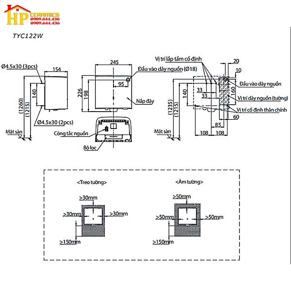 MÁY SẤY TAY TOTO TYC122W CHÍNH HÃNG