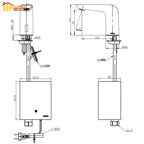 VÒI LAVABO CẢM ỨNG TOTO TTLA101/TTLE101E2L/TX709AV6 CHÍNH HÃNG