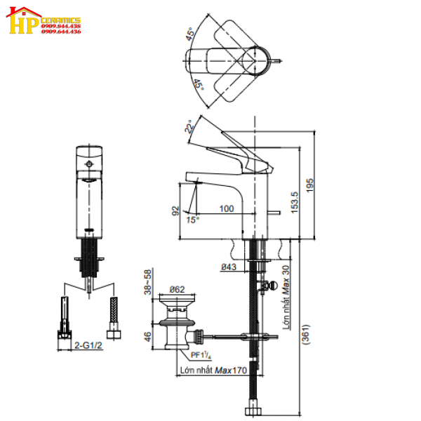 VÒI LAVABO NÓNG LẠNH TOTO TTLR302F-1NR CHÍNH HÃNG