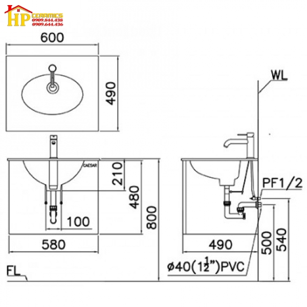 TỦ LAVABO CAESAR LF5024+EH05024AV CHÍNH HÃNG