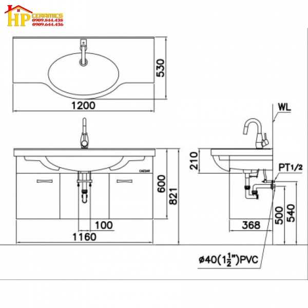 TỦ LAVABO CAESAR LF5324+EH05324AV CHÍNH HÃNG