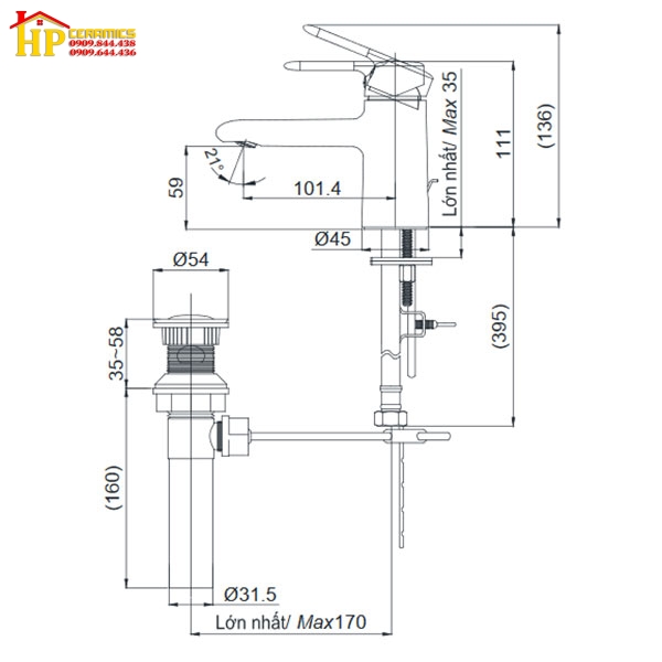 VÓI LAVAB NÓNG LẠNH TOTO TVLM102NSR CHÍNH HÃNG