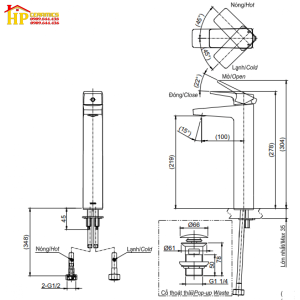 VÒI LAVABO NÓNG LẠNH TOTO TVLM109RU CHÍNH HÃNG