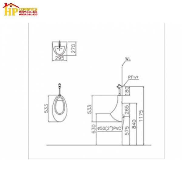 BỒN TIỂU NAM TREO TƯỜNG CAESAR U0221 CHÍNH HÃNG