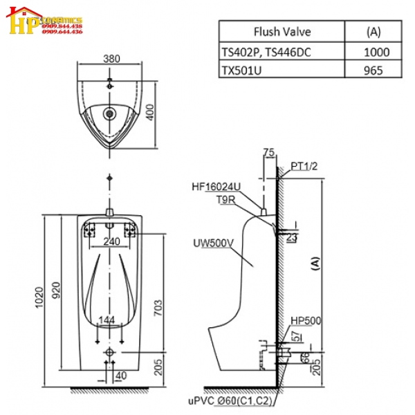 BỒN TIỂU TREO TƯỜNG TOTO UT500T CHÍNH HÃNG