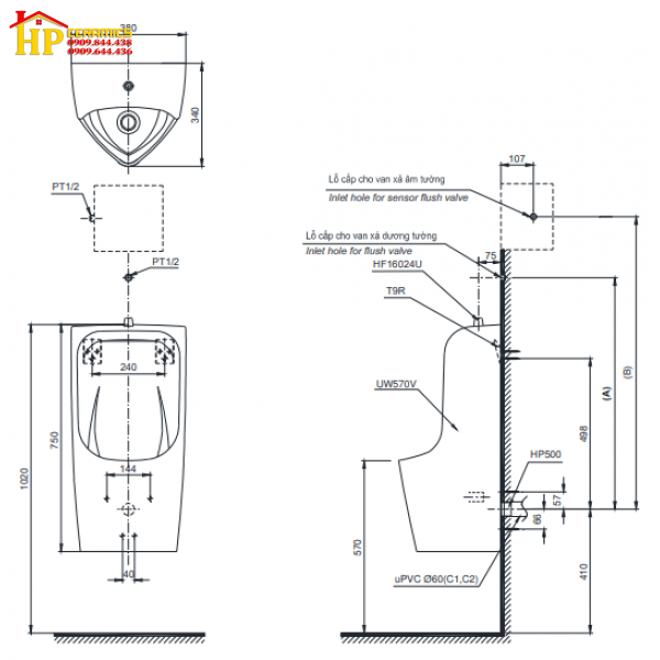 BỒN TIỂU TREO TƯỜNG TOTO UT570T CHÍNH HÃNG