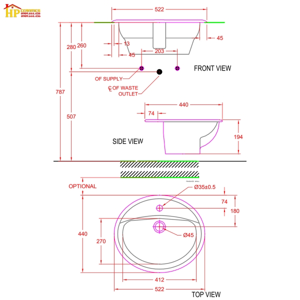 CHẬU LAVABO ÂM BÀN AMERICAN STANDARD VF-0476 CHÍNH HÃNG