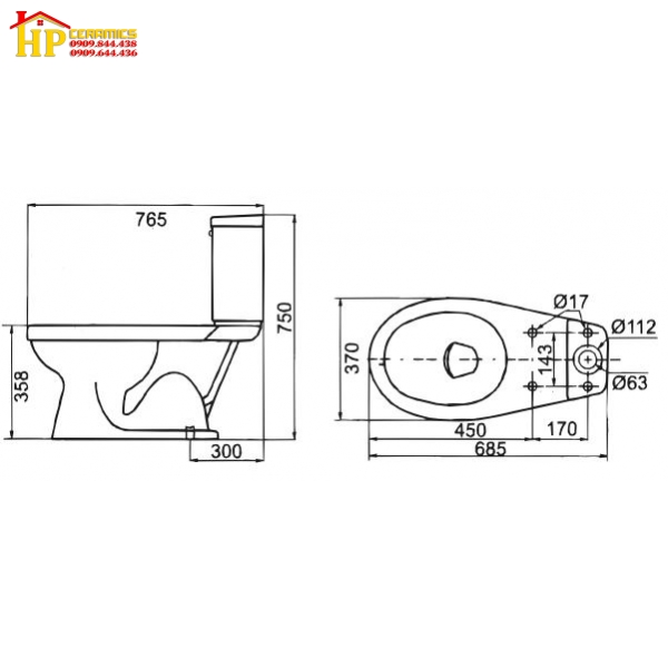 BÀN CẦU HAI KHỐI VIGLACEAR VI44  CHÍNH HÃNG