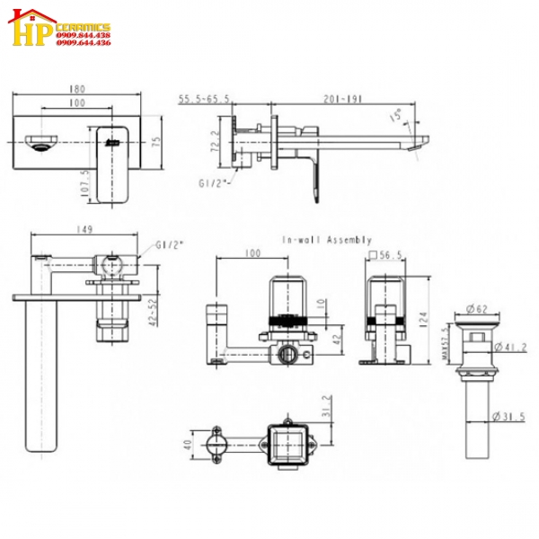 VÒI LAVABO ÂM TƯỜNG AMERICAN STANDARD  WF-1304MB CHÍNH HÃNG