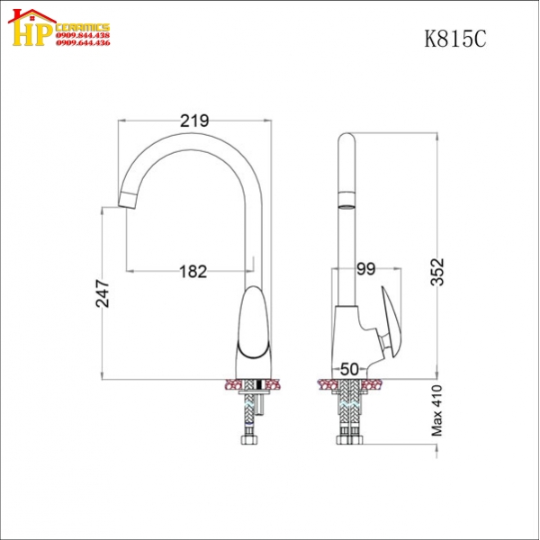 VÒI RỬA CHÉN NÓNG LẠNH CAESAR K815C CHÍNH HÃNG