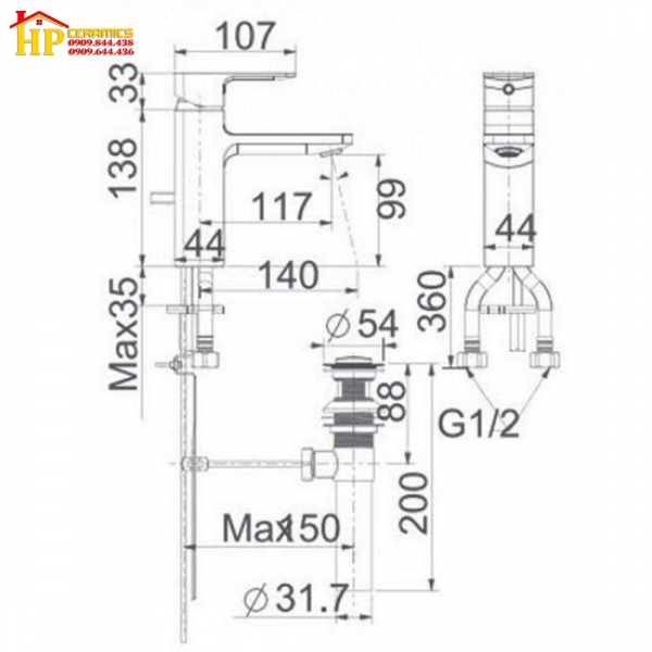VÒI LAVABO NÓNG LẠNH MẠ VÀNG AMERICAN STANDARD WF-1301CS CHÍNH HÃNG