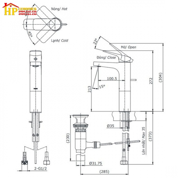 VÒI LAVABO NÓNG LẠNH TOTO TTLR302FV-1R CHÍNH HÃNG