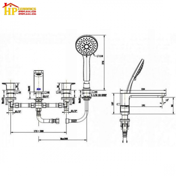 VÒI SEN BỒN TẮM NÓNG LẠNH AMERICAN STANDARD WF-1300CS CHÍNH HÃNG
