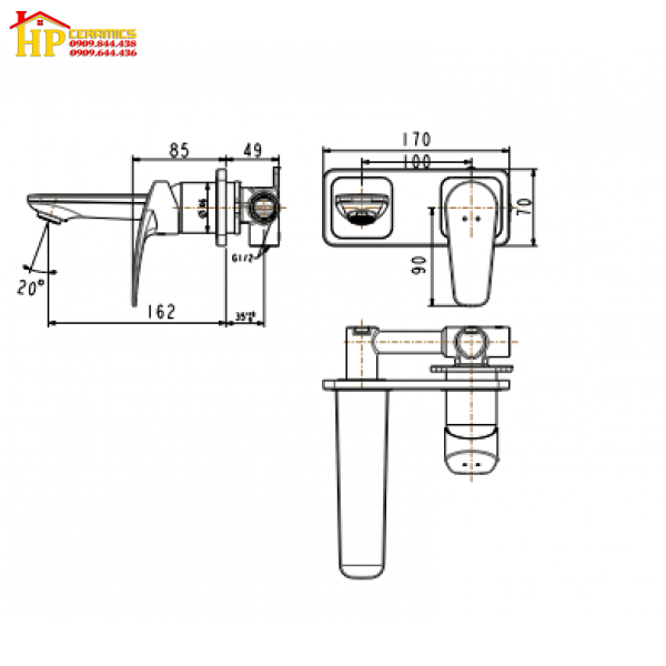 VÒI LAVABO ÂM TƯỜNG AMERICAN STANDARD  WF-0904 CHÍNH HÃNG