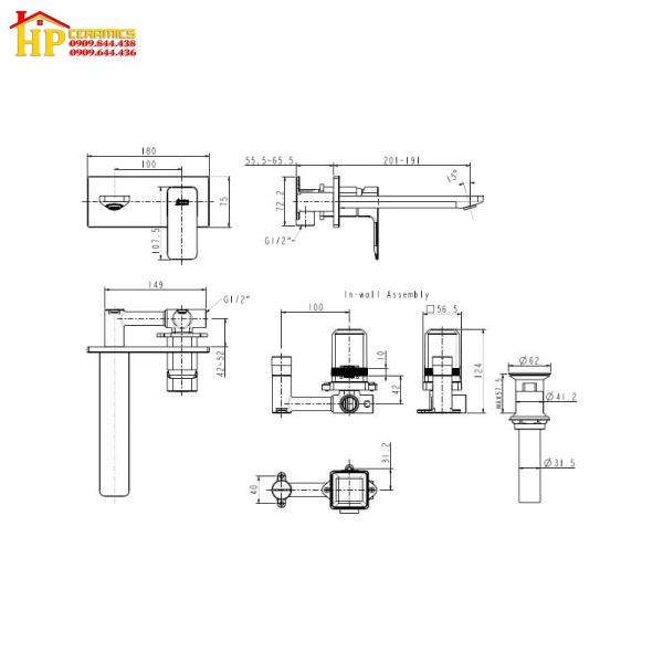 VÒI LAVABO ÂM TƯỜNG AMERICAN STANDARD WF-1304 CHÍNH HÃNG