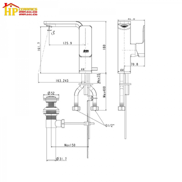 VÒI LAVABO NÓNG LẠNH AMERICAN STANDARD WF-1305 CHÍNH HÃNG