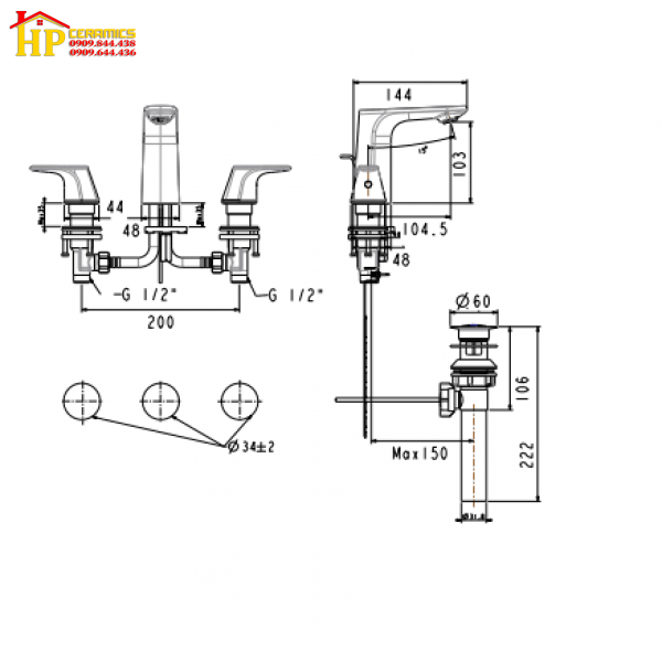 VÒI LAVABO NÓNG LẠNH 3 LỖ AMERICAN STANDARD  WF-1703  CHÍNH HÃNG