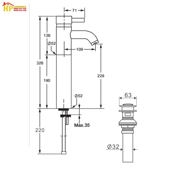 VÒI LAVABO NÓNG LẠNH AMERICAN STANDARD WF-2802 CHÍNH HÃNG