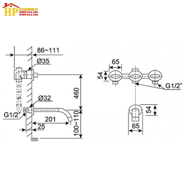 VÒI LAVABO ÂM TƯỜNG NÓNG LẠNH AMERICAN STANDARD WF-3251 CHÍNH HÃNG