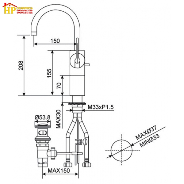 VÒI LAVABO NÓNG LẠNH AMERICAN STANDARD  WF-3302 CHÍNH HÃNG