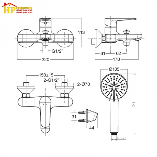 SEN TẮM NÓNG LẠNH AMERICAN STANDARD WF-B211 CHÍNH HÃNG