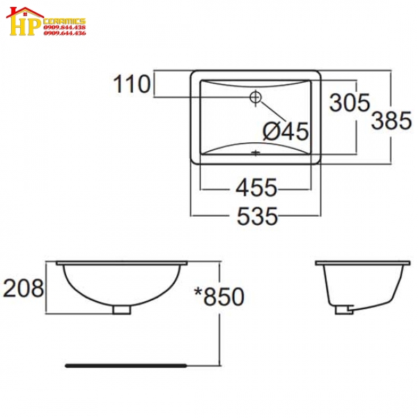 CHẬU LAVABO ÂM BÀN AMERICAN STANDARD WP-0488 CHÍNH HÃNG