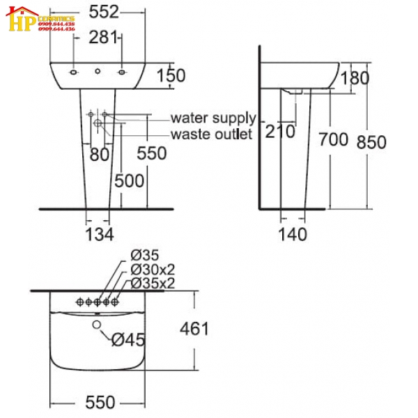 LAVABO CHÂN ĐỨNG AMERICAN STANDARD  WP-1511/ WP-F711 CHÍNH HÃNG