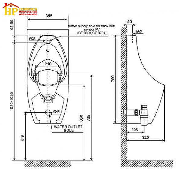 BỒN TIỂU TREO TƯỜNG AMERICAN STANDARD WP-6727 CHÍNH HÃNG