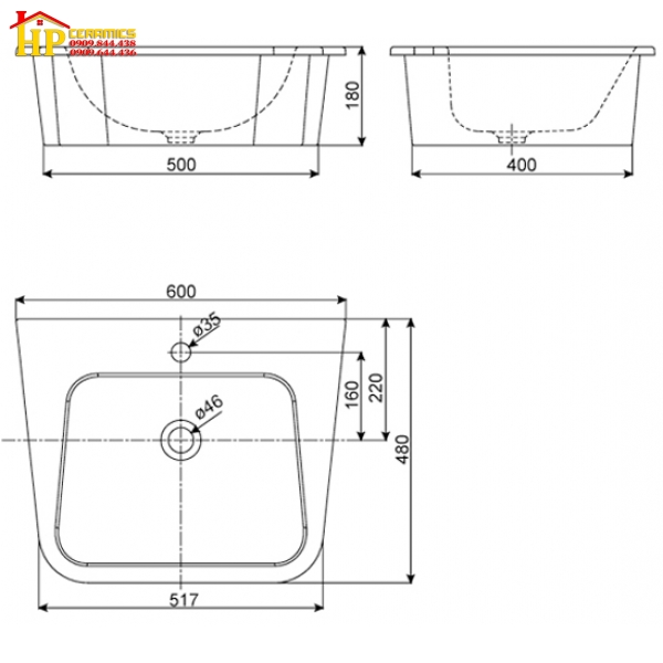 CHẬU LAVABO ĐẶT ÂM BÀN AMRICAN STANDARD  WP-F422 CHÍNH HÃNG