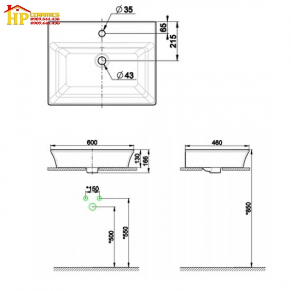 CHẬU LAVABO ĐẶT BÀN AMERICAN STANDARD WP-F525.1H CHÍNH HÃNG