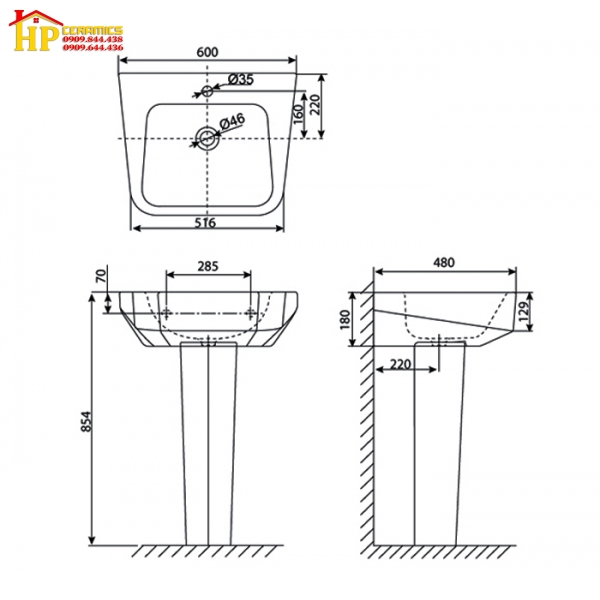 LAVABO TREO TƯỜNG CHÂN ĐỨNG AMERICAN STANDARD WP-F622/F721 CHÍNH HÃNG