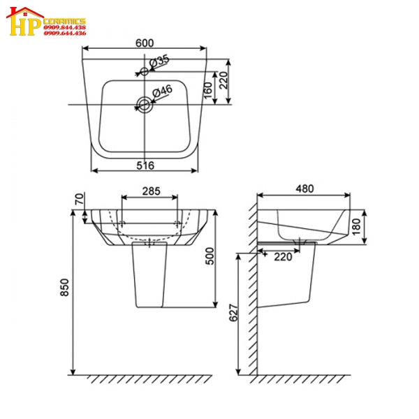 LAVABO CHÂN TREO AMERICAN STANDARD  WP-F622/F722 CHÍNH HÃNG