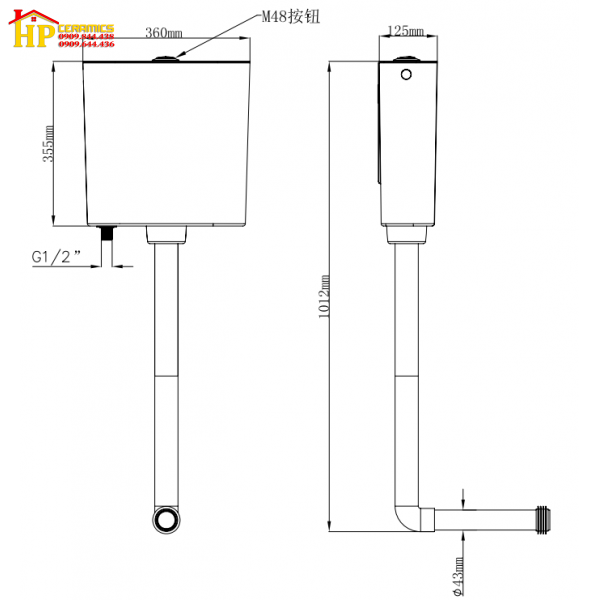 THÙNG KÉT NƯỚC CHO BÀN CẦU XỔM P95027 CAO CẤP GIÁ RẺ