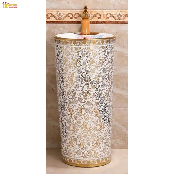 LAVABO SỨ TRỤ HOA VĂN MẠ VÀNG LA36