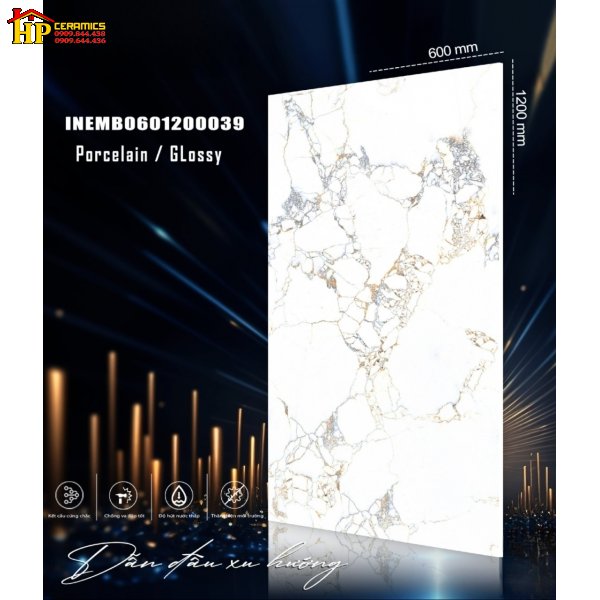 GẠCH LÁT NỀN 60X120 TRẮNG KHÓI VÂN VÀNG 039