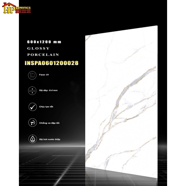 GẠCH 60X120 TRẮNG VÂN KHÓI VÀNG 028 NHẬP KHẨU CAO CẤP