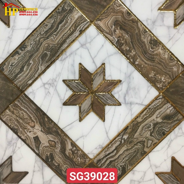 GẠCH TRANG TRÍ 30X30 HOA VĂN KIM CƯƠNG KẾT HỢP NÂU VÀ TRẮNG KHÓI NHẬP KHẨU CAO CẤP