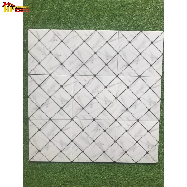 GẠCH TRANG TRÍ 30X30 HOA VĂN TRẮNG KHÓI HÌNH THOI KHẮC KIM NHẬP KHẨU CAO CẤP