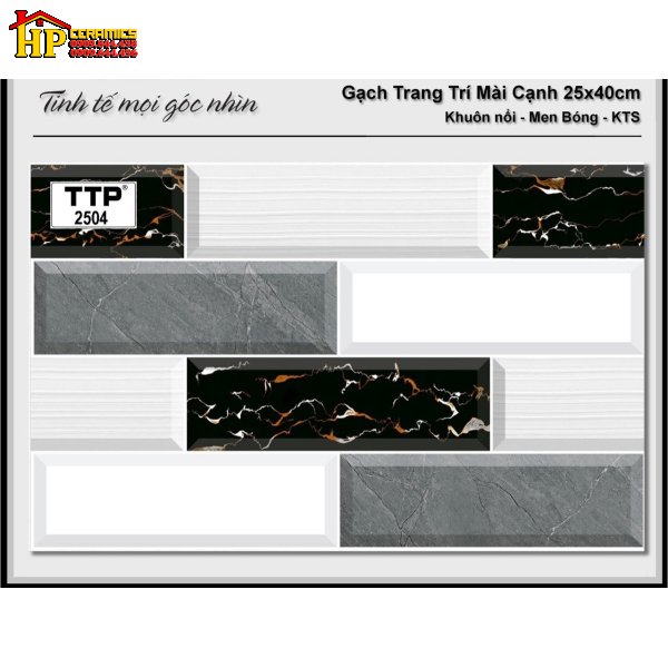 GẠCH TRANG TRÍ 25X40 HÌNH CHỨ NHẬT ĐAN XEN MÀU ĐEN XÁM TRẮNG 2504 CAO CẤP