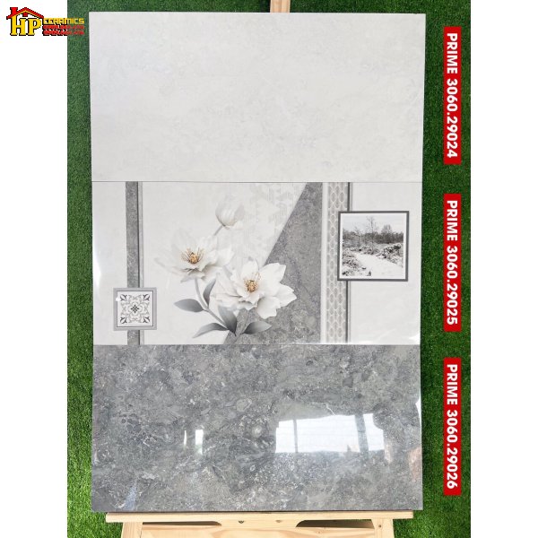 GẠCH ỐP TƯỜNG 30X60 VÂN ĐÁ XÁM ĐIỂM BÔNG TRẮNG BÓNG KIẾNG CAO CẤP