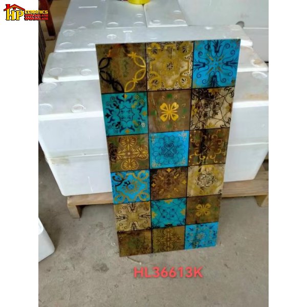 GẠCH TRANG TRÍ 30X60 HOA VĂN CỔ ĐIỂN VÀNG XANH TRÁNG GƯƠNG 36613 NHẬP KHẨU CAO CẤP