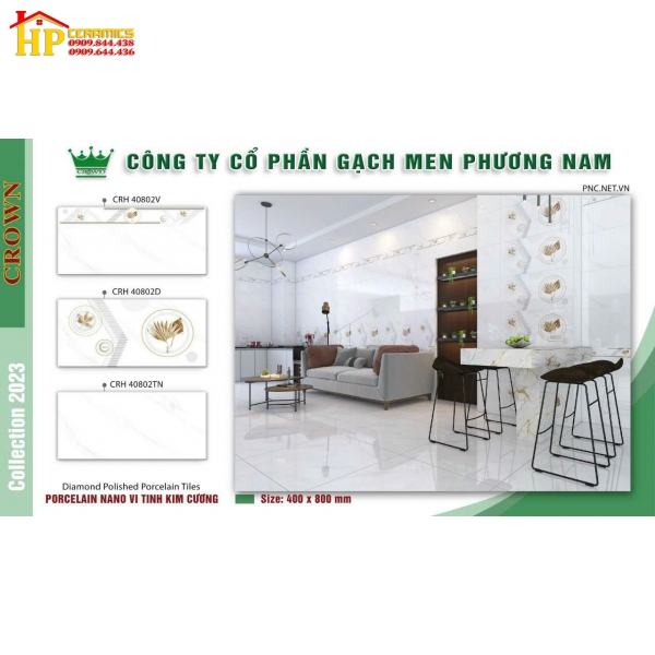 GẠCH 40X80 TRẮNG VÂN KHÓI SIÊU BÓNG ĐIỂM LÁ 40802