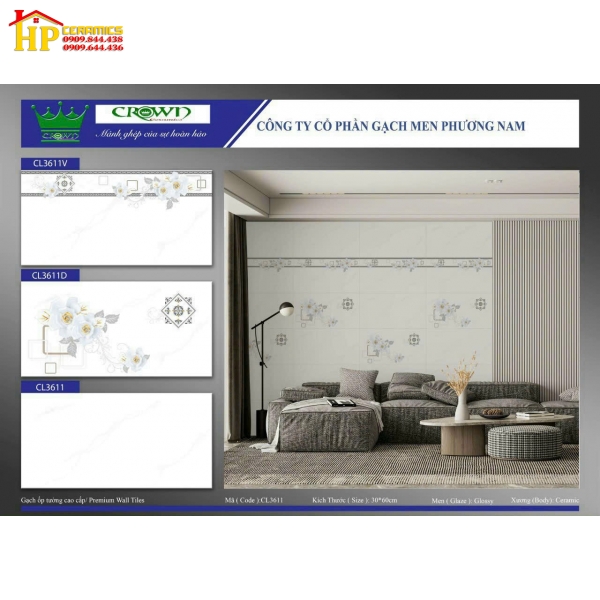 GẠCH 30X60 TRẮNG KHÓI VIỀN BÔNG