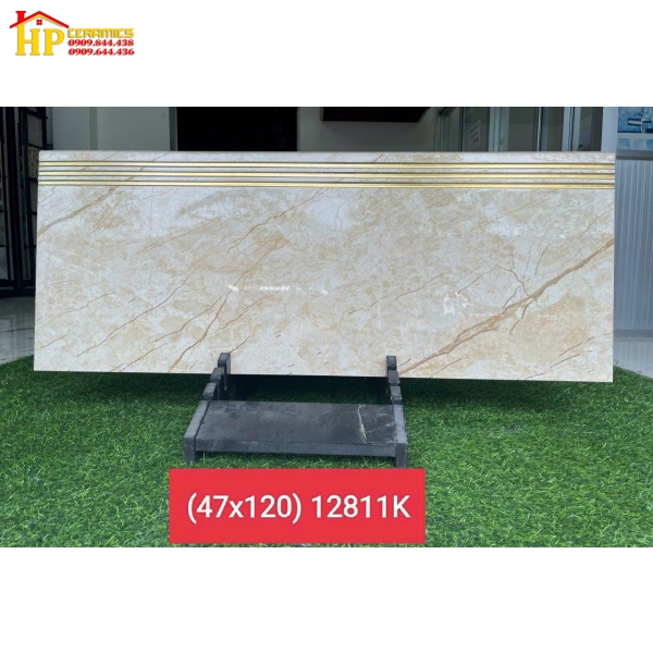 GẠCH CẦU THANG 47X120 VÂN ĐÁ KEM VÀNG CHẠY RẢNH 12811K NHẬP KHẨU CAO CẤP