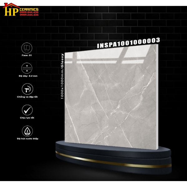 GẠCH LÁT NỀN 100X100 VÂN ĐÁ MARBLE XÁM ĐẬM 003 NHẬP KHẨU CAO CẤP